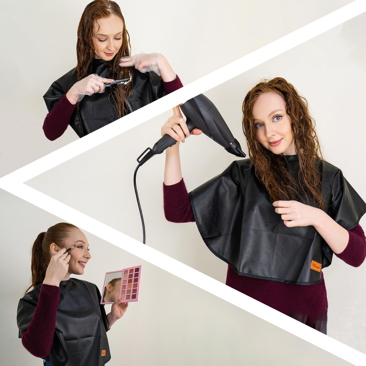 Pelocapa Makeup Cape Hair Dye Cape for Women - Waterproof Professional Salon Cape (31.5"L x 29"W, Black) - görsel 5