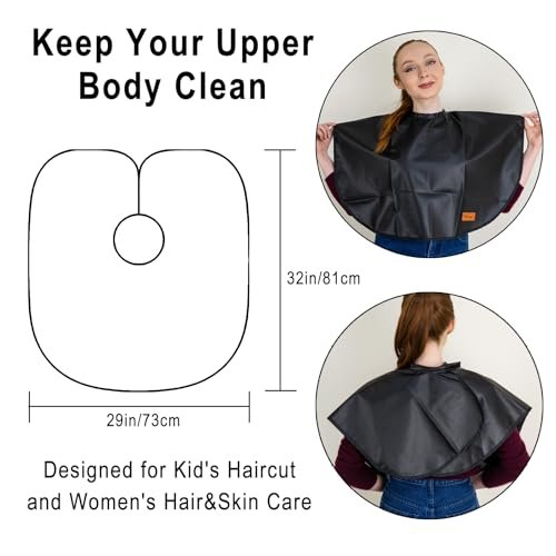 Pelocapa Makeup Cape Hair Dye Cape for Women - Waterproof Professional Salon Cape (31.5"L x 29"W, Black) - görsel 4