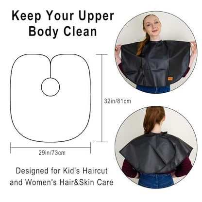 Pelocapa Makeup Cape Hair Dye Cape for Women - Waterproof Professional Salon Cape (31.5"L x 29"W, Black)