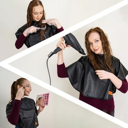 Pelocapa Makeup Cape Hair Dye Cape for Women - Waterproof Professional Salon Cape (31.5"L x 29"W, Black)