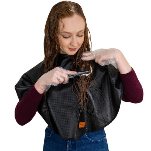 Pelocapa Makeup Cape Hair Dye Cape for Women - Waterproof Professional Salon Cape (31.5"L x 29"W, Black) - görsel 14