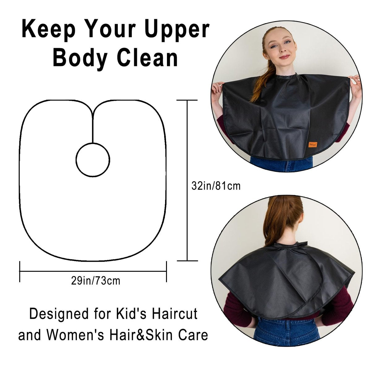 Pelocapa Makeup Cape Hair Dye Cape for Women - Waterproof Professional Salon Cape (31.5"L x 29"W, Black) - görsel 3