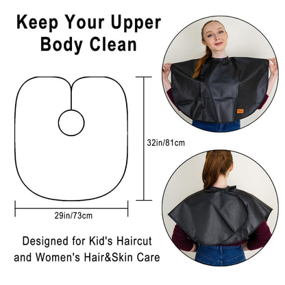 Pelocapa Makeup Cape Hair Dye Cape for Women - Waterproof Professional Salon Cape (31.5"L x 29"W, Black)