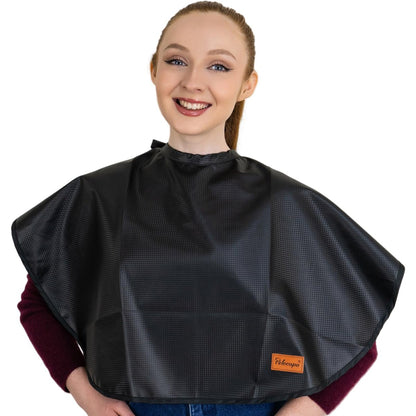 Pelocapa Makeup Cape Hair Dye Cape for Women - Waterproof Professional Salon Cape (31.5"L x 29"W, Black)