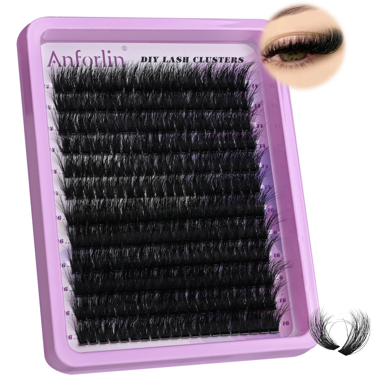 Anforlin 14-16mm 100D Thick Volume Lash Clusters - 240 Pcs D Curl Plant Fiber False Lashes for DIY at Home - görsel 1