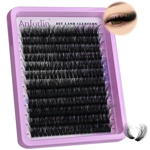 Anforlin 14-16mm 100D Thick Volume Lash Clusters - 240 Pcs D Curl Plant Fiber False Lashes for DIY at Home - görsel 2