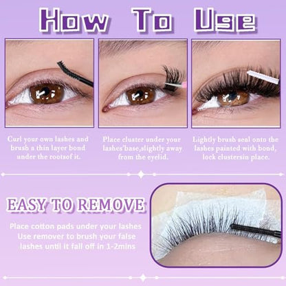 Anforlin 14-16mm 100D Thick Volume Lash Clusters - 240 Pcs D Curl Plant Fiber False Lashes for DIY at Home