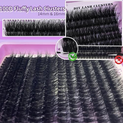 Anforlin 14-16mm 100D Thick Volume Lash Clusters - 240 Pcs D Curl Plant Fiber False Lashes for DIY at Home