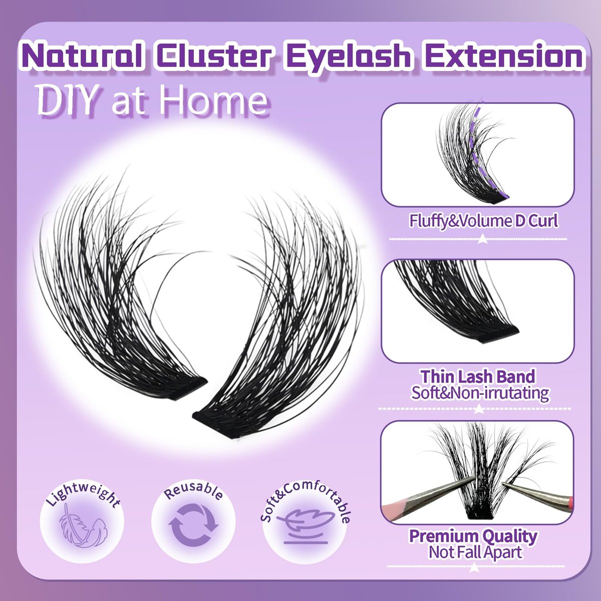 Anforlin 14-16mm 100D Thick Volume Lash Clusters - 240 Pcs D Curl Plant Fiber False Lashes for DIY at Home - görsel 7