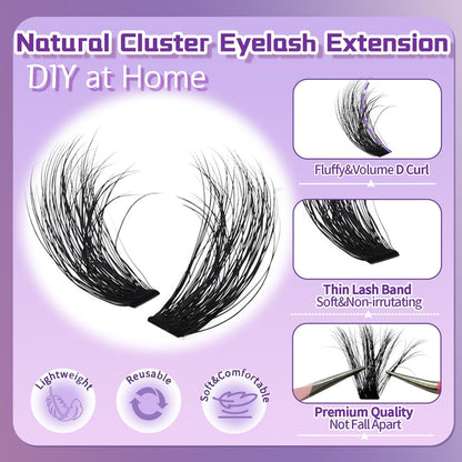 Anforlin 14-16mm 100D Thick Volume Lash Clusters - 240 Pcs D Curl Plant Fiber False Lashes for DIY at Home