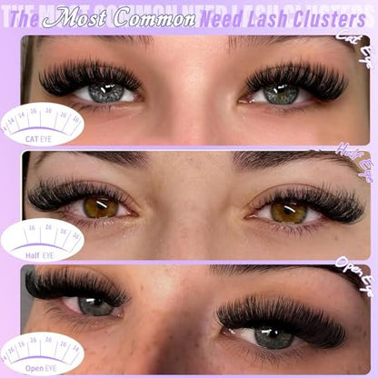 Anforlin 14-16mm 100D Thick Volume Lash Clusters - 240 Pcs D Curl Plant Fiber False Lashes for DIY at Home