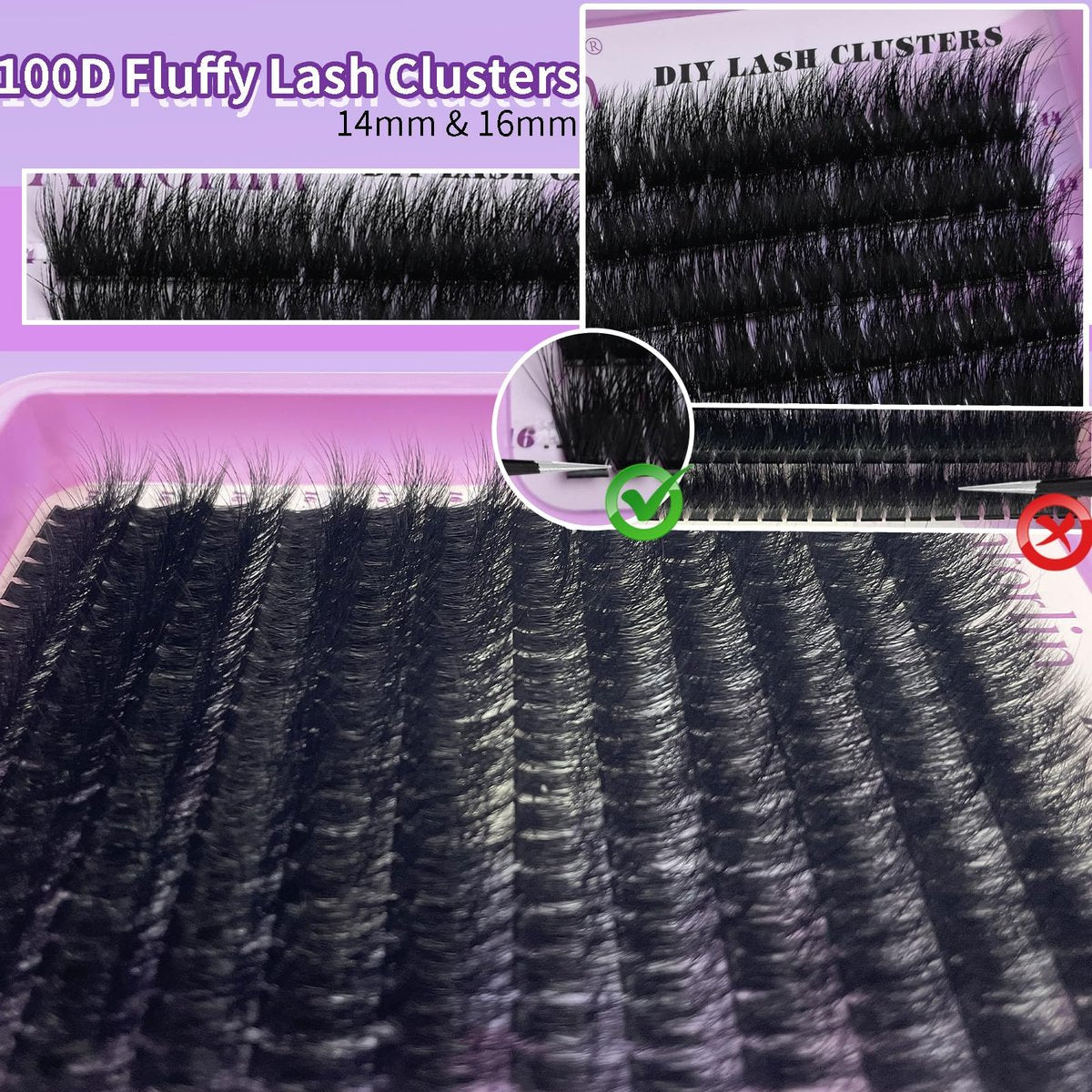 Anforlin 14-16mm 100D Thick Volume Lash Clusters - 240 Pcs D Curl Plant Fiber False Lashes for DIY at Home - görsel 9