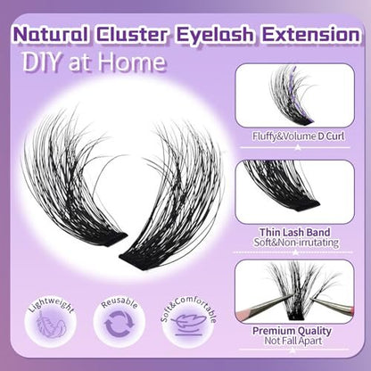 Anforlin 14-16mm 100D Thick Volume Lash Clusters - 240 Pcs D Curl Plant Fiber False Lashes for DIY at Home