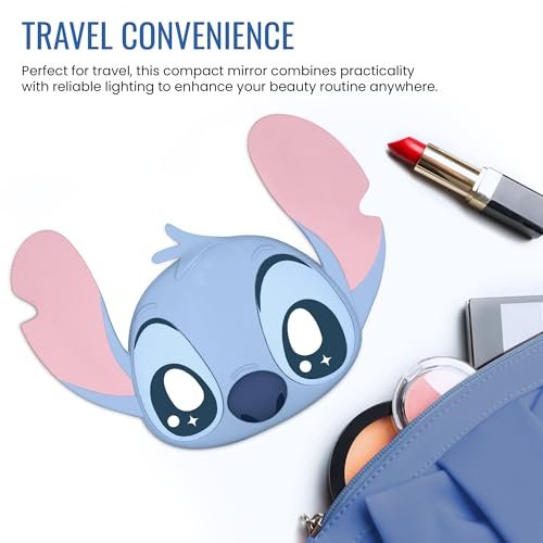 Impressions Vanity Stitch Ohana LED Compact Mirror with Lights - Lighted Travel Makeup Mirror, 3X Magnification, Adjustable Brightness, Soft Touch Velvety Finish, Auto Shut-Off, Blue - görsel 12