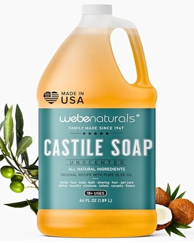 WEBE Pure Unscented Castile Liquid Soap Refill, 64 oz – Vegan, Gluten-Free, Non-GMO Multi-Purpose Soap for Face, Body, Dishes, Laundry & Pets Avelisse