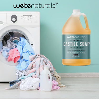 WEBE Pure Unscented Castile Liquid Soap Refill, 64 oz – Vegan, Gluten-Free, Non-GMO Multi-Purpose Soap for Face, Body, Dishes, Laundry & Pets Avelisse