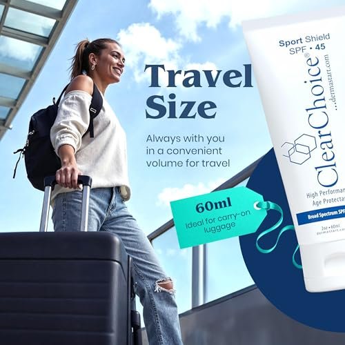 Clear Choice Sport Shield SPF 45 Mineral Sunscreen & Moisturizer – Non-Greasy Broad-Spectrum Face & Body SPF with Micronized Zinc Oxide, No White Cast, Dermatologist Recommended, 2 oz Avelisse