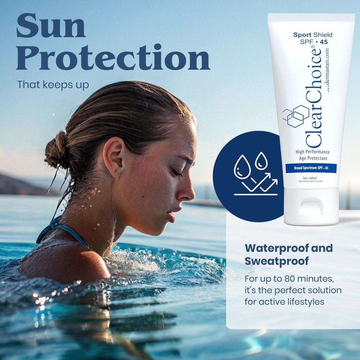 Clear Choice Sport Shield SPF 45 Mineral Sunscreen & Moisturizer – Non-Greasy Broad-Spectrum Face & Body SPF with Micronized Zinc Oxide, No White Cast, Dermatologist Recommended, 2 oz Avelisse