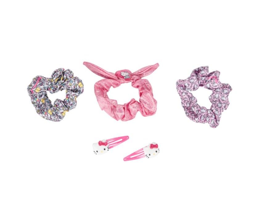 Townley Girl Hello Kitty Scrunchie and Clip 5pc Hair Set - Cute Hair Accessories for Kids - görsel 2