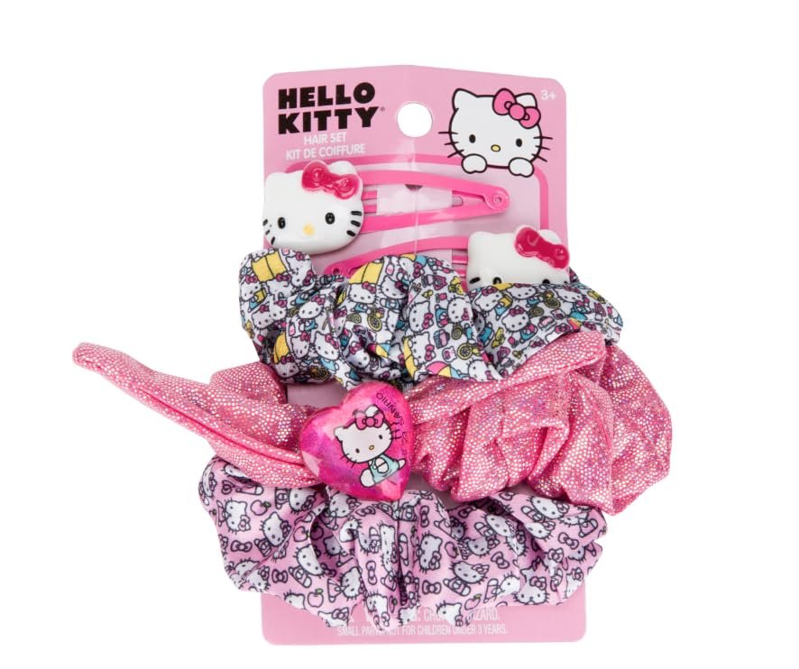 Townley Girl Hello Kitty Scrunchie and Clip 5pc Hair Set - Cute Hair Accessories for Kids - görsel 1