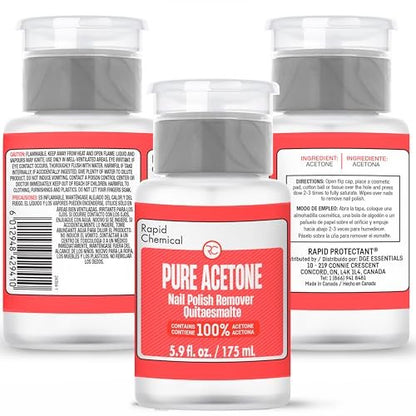 100% Pure Acetone Nail Polish Remover with Built-in Pump – 175ml / 6 fl. oz – Gel & Regular Polish Remover