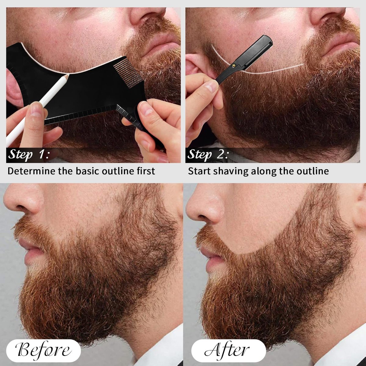 Beard Shaper for Men – Complete Beard Shaping Tool Kit with Straightener, Template Guide, Razor, Comb, Scissors, and Barber Pencil Avelisse