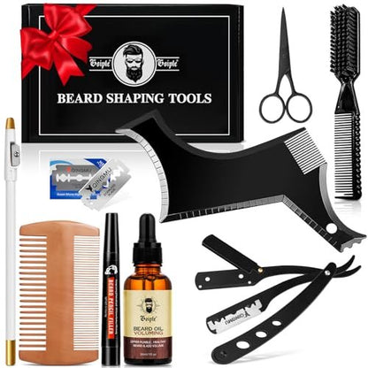 Beard Shaper for Men – Complete Beard Shaping Tool Kit with Straightener, Template Guide, Razor, Comb, Scissors, and Barber Pencil Avelisse
