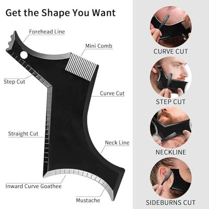 Beard Shaper for Men – Complete Beard Shaping Tool Kit with Straightener, Template Guide, Razor, Comb, Scissors, and Barber Pencil Avelisse
