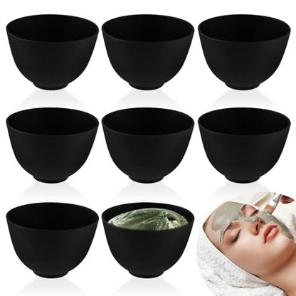 8 Pcs Silicone Facial Mask Mixing Bowl Set - Black, 10x6.8cm, DIY Skin Care Avelisse