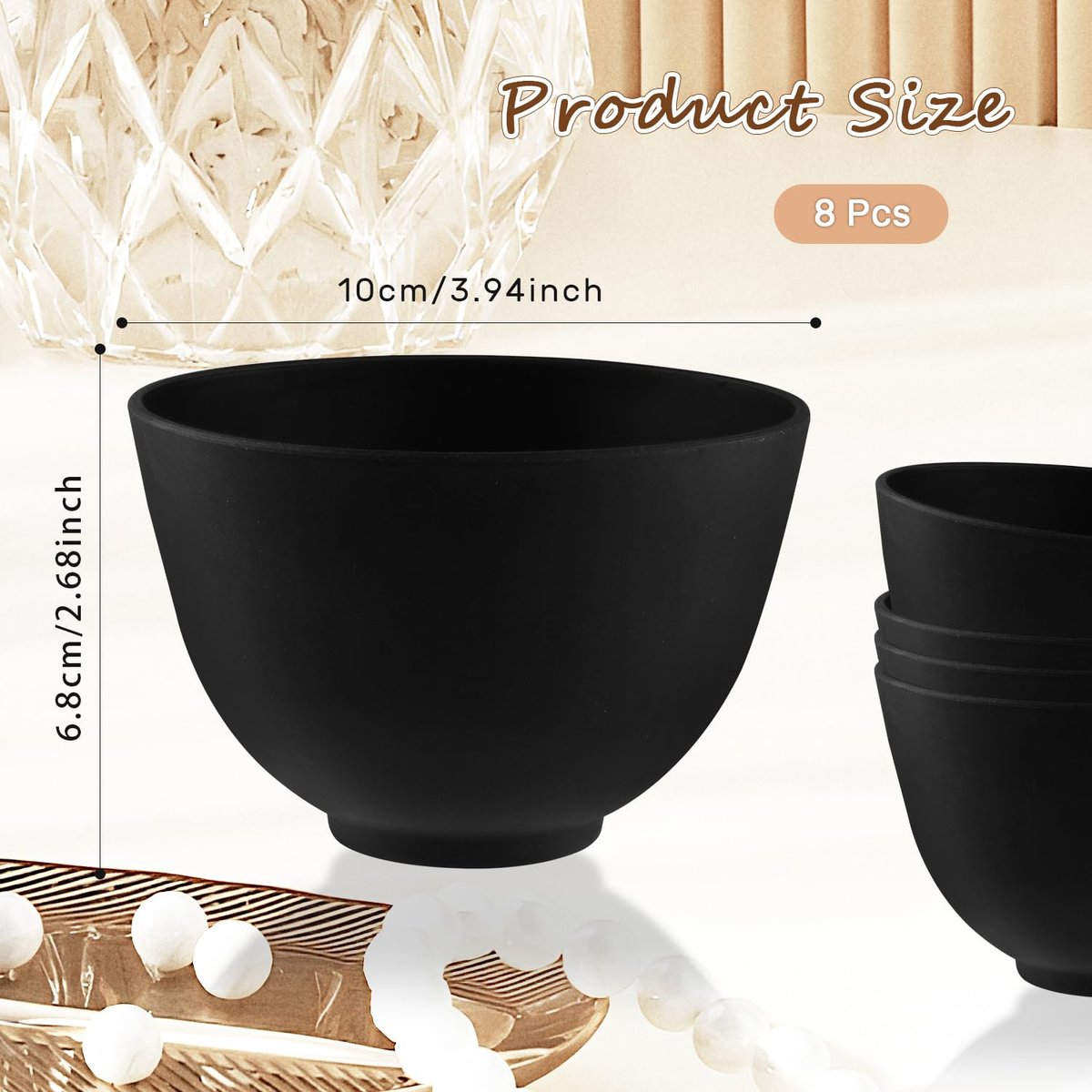 8 Pcs Silicone Facial Mask Mixing Bowl Set - Black, 10x6.8cm, DIY Skin Care Avelisse
