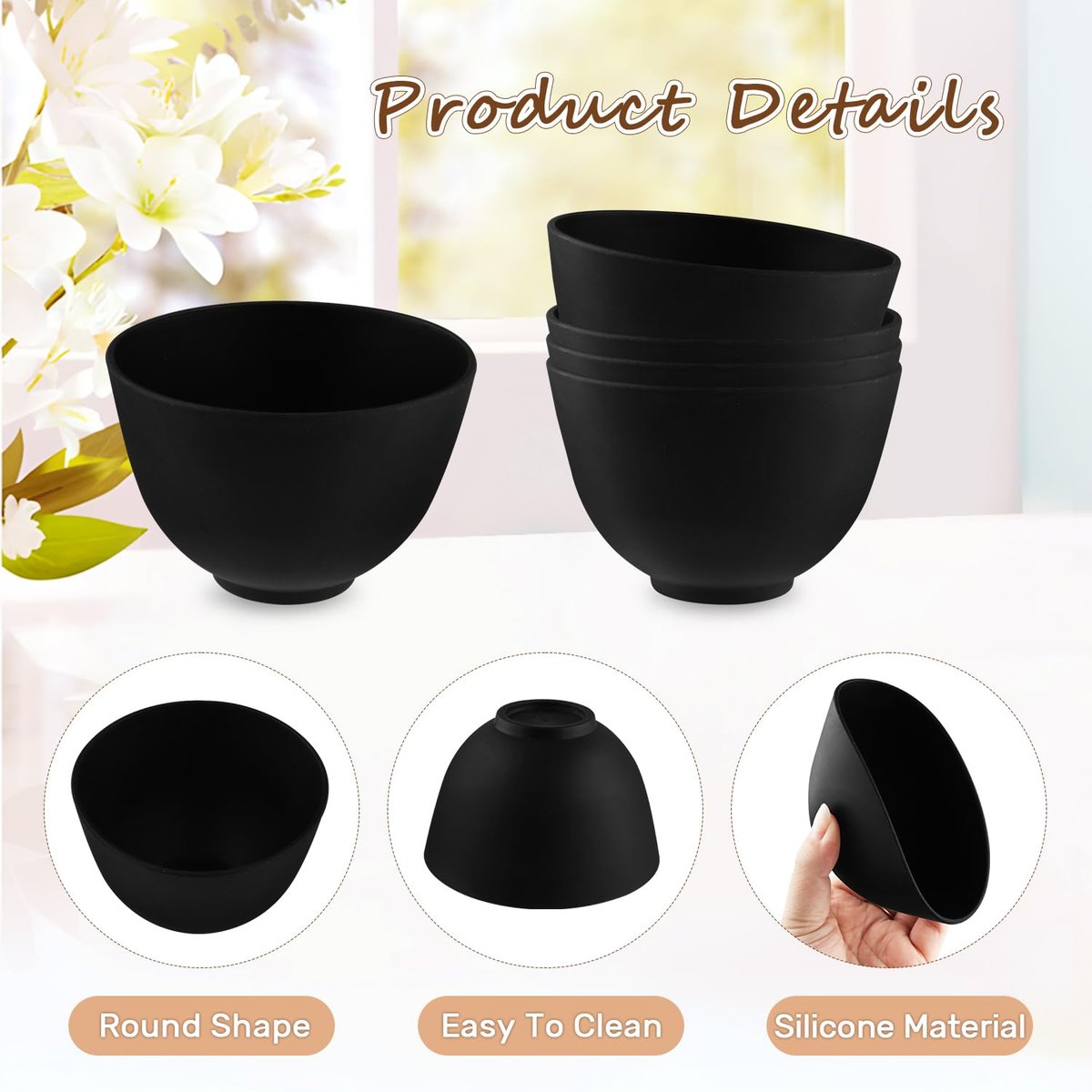 8 Pcs Silicone Facial Mask Mixing Bowl Set - Black, 10x6.8cm, DIY Skin Care Avelisse