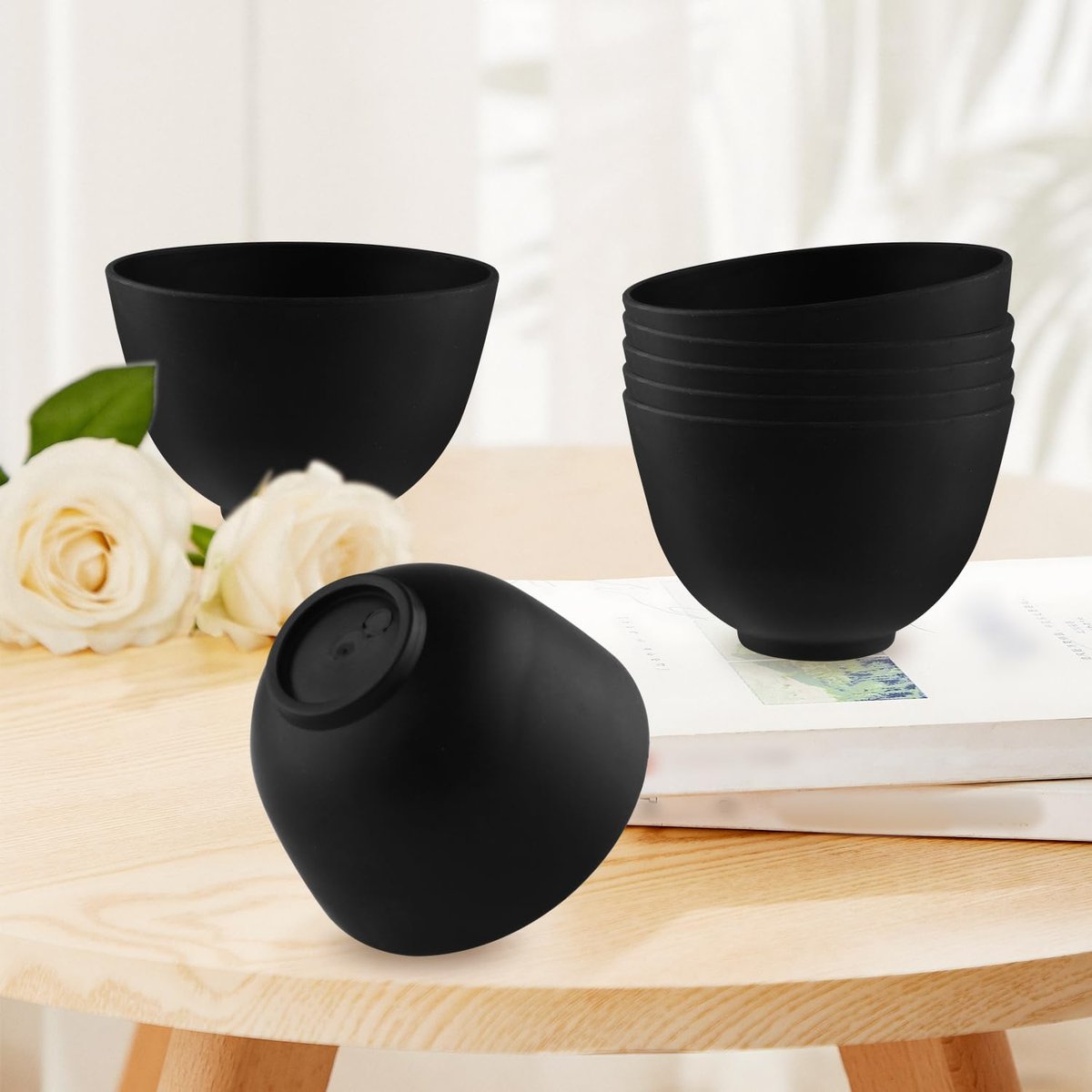 8 Pcs Silicone Facial Mask Mixing Bowl Set - Black, 10x6.8cm, DIY Skin Care Avelisse
