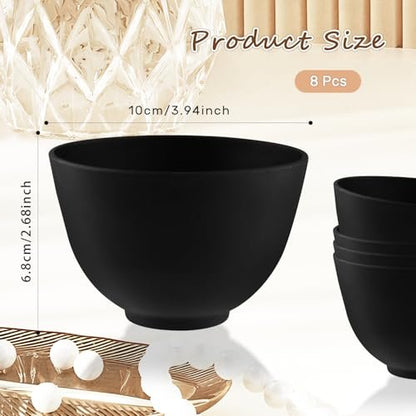 8 Pcs Silicone Facial Mask Mixing Bowl Set - Black, 10x6.8cm, DIY Skin Care Avelisse