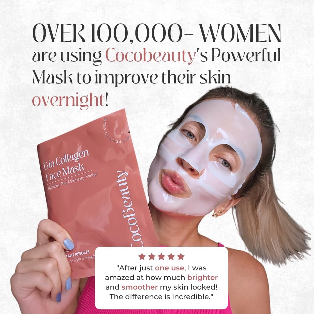 COCOBEAUTY Collagen Sheet Mask – Hydrating Korean Face Mask for Fine Lines & Anti-Aging, Deep Moisture, Radiant Skin Boost, Bio-Collagen Facial Masks (4 Pack) - görsel 11