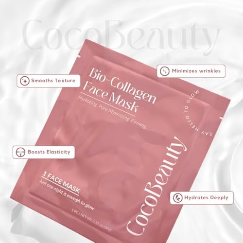 COCOBEAUTY Collagen Sheet Mask – Hydrating Korean Face Mask for Fine Lines & Anti-Aging, Deep Moisture, Radiant Skin Boost, Bio-Collagen Facial Masks (4 Pack) - görsel 4