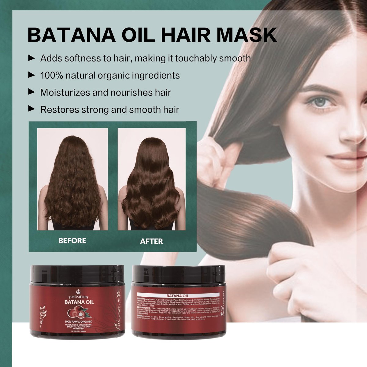 100% Natural Raw Organic Batana Oil Complete Hair Growth & Repair System Kit – Sulfate-Free Shampoo, Conditioner, Hair Mask & Leave-In Spray for Thickness & Anti-Hair Loss for Men Women Avelisse