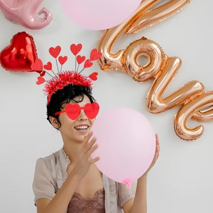 RUPOFUZA Red Heart Shaped Glasses and Headband Set - Romantic Valentine's Day Accessories for Women