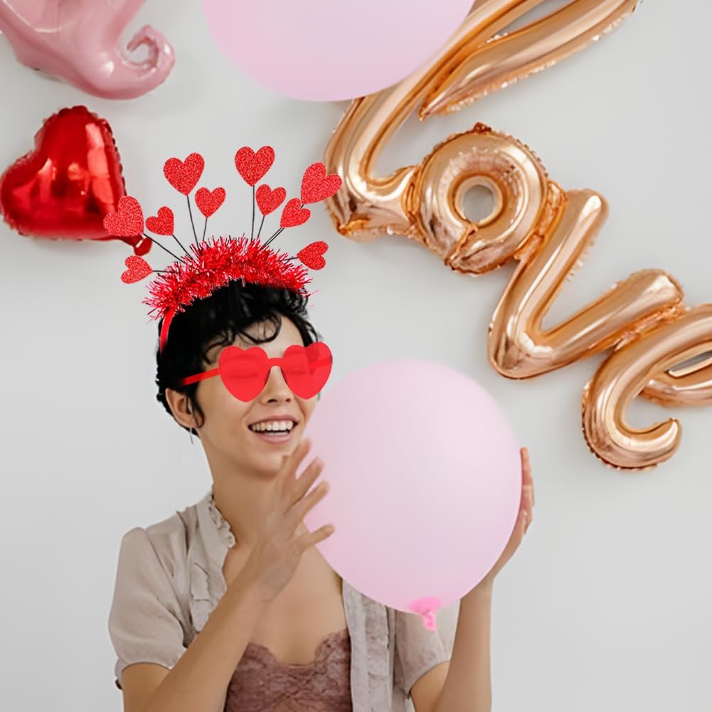 RUPOFUZA Red Heart Shaped Glasses and Headband Set - Romantic Valentine's Day Accessories for Women - görsel 11