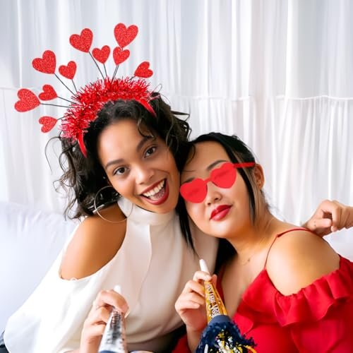 RUPOFUZA Red Heart Shaped Glasses and Headband Set - Romantic Valentine's Day Accessories for Women - görsel 14