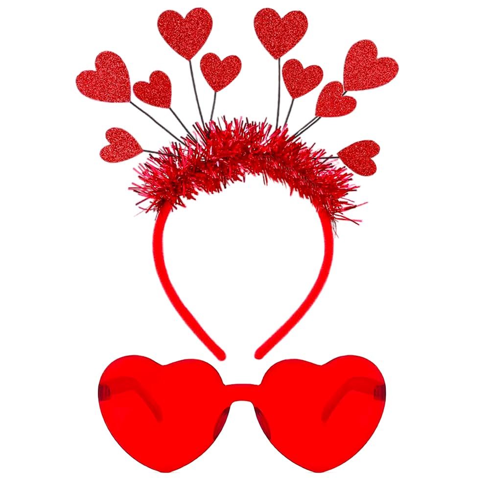 RUPOFUZA Red Heart Shaped Glasses and Headband Set - Romantic Valentine's Day Accessories for Women - görsel 1