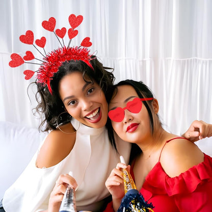 RUPOFUZA Red Heart Shaped Glasses and Headband Set - Romantic Valentine's Day Accessories for Women