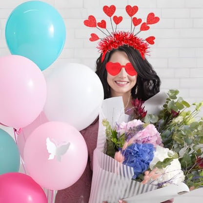 RUPOFUZA Red Heart Shaped Glasses and Headband Set - Romantic Valentine's Day Accessories for Women