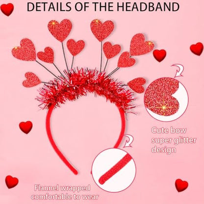 RUPOFUZA Red Heart Shaped Glasses and Headband Set - Romantic Valentine's Day Accessories for Women