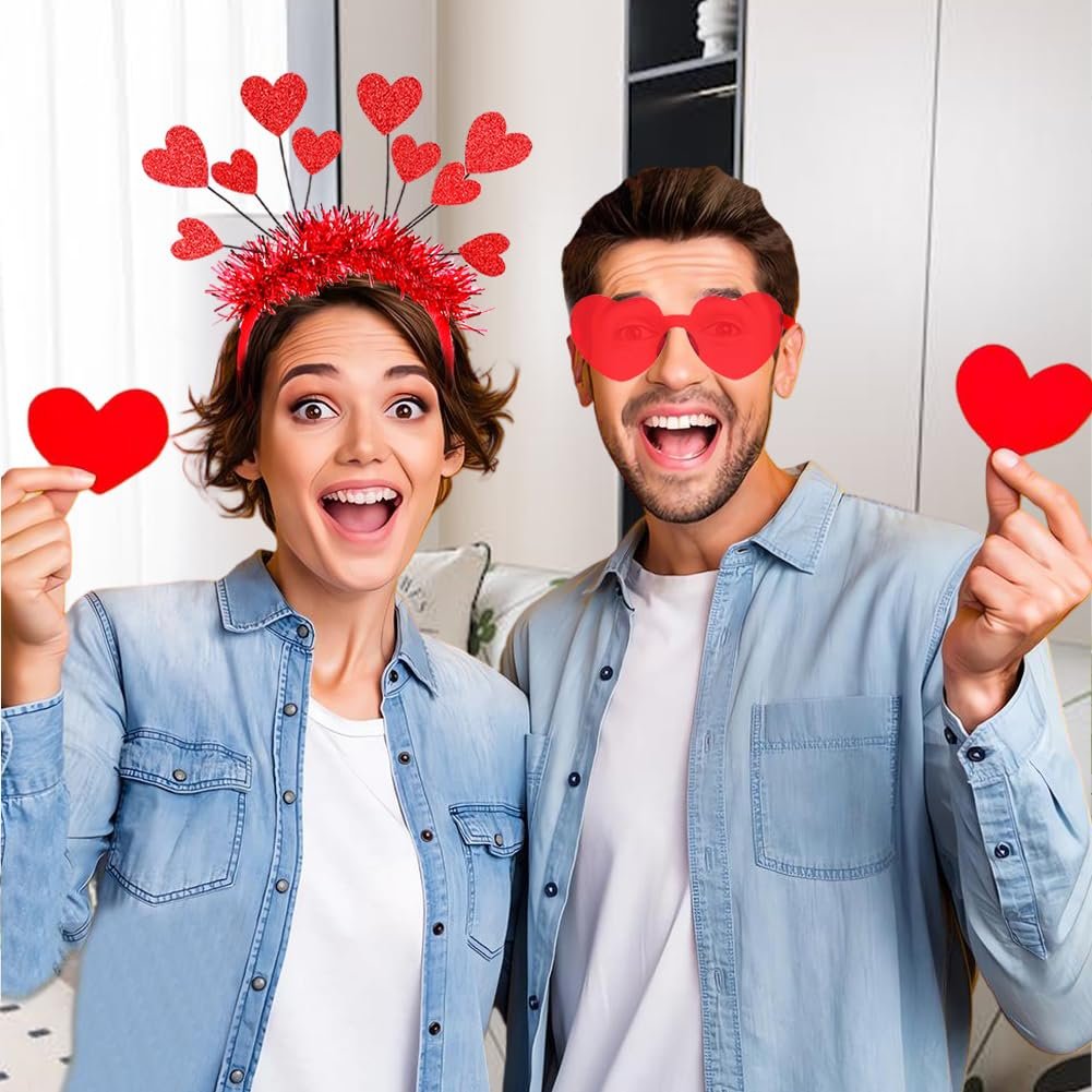 RUPOFUZA Red Heart Shaped Glasses and Headband Set - Romantic Valentine's Day Accessories for Women - görsel 5