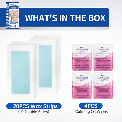 Beauty7 Men Wax Strips for Body - Ready to Use Waxing Strips, Facial Hair Removal Wax, Legs Arms Chest At Home Waxing Kit (20 Waxing Strips + 4 Calming Oil Wipes)