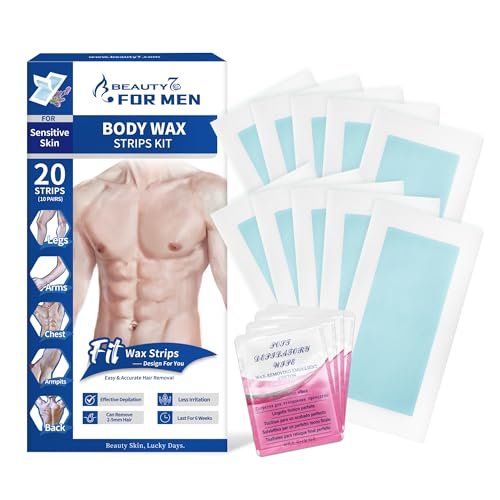 Beauty7 Men Wax Strips for Body - Ready to Use Waxing Strips, Facial Hair Removal Wax, Legs Arms Chest At Home Waxing Kit (20 Waxing Strips + 4 Calming Oil Wipes) - görsel 2