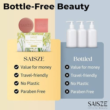 SAISZE Rice Water Shampoo Bar and Conditioner Set for Hair Soft and Strengthening, 2 Bars