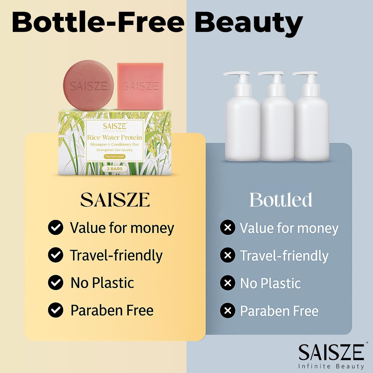SAISZE Rice Water Shampoo Bar and Conditioner Set for Hair Soft and Strengthening, 2 Bars - görsel 9