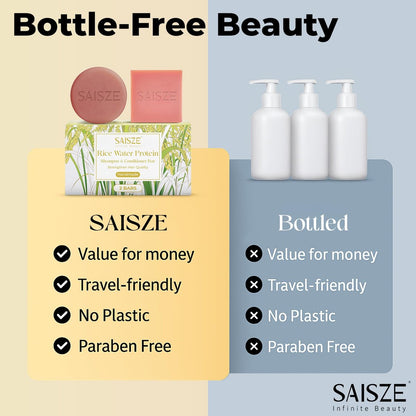 SAISZE Rice Water Shampoo Bar and Conditioner Set for Hair Soft and Strengthening, 2 Bars