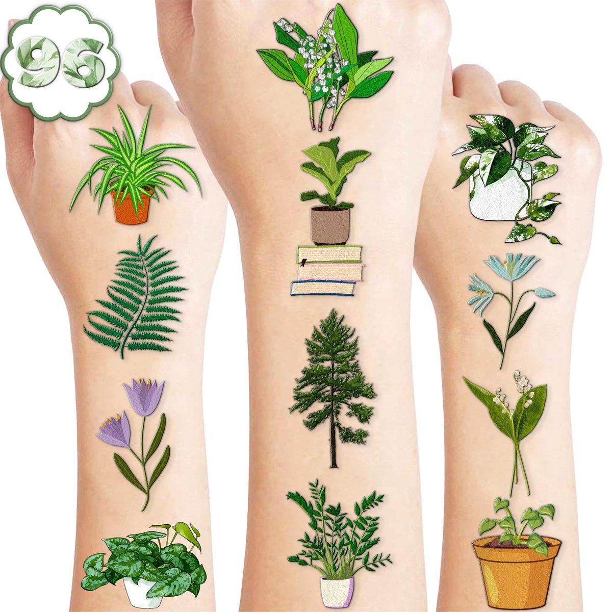 96 PCS Plants Save The Earth Day Pre-Cut Temporary Tattoos - Eco-Friendly Birthday Party Favors for Kids, Classroom, School Games - görsel 1